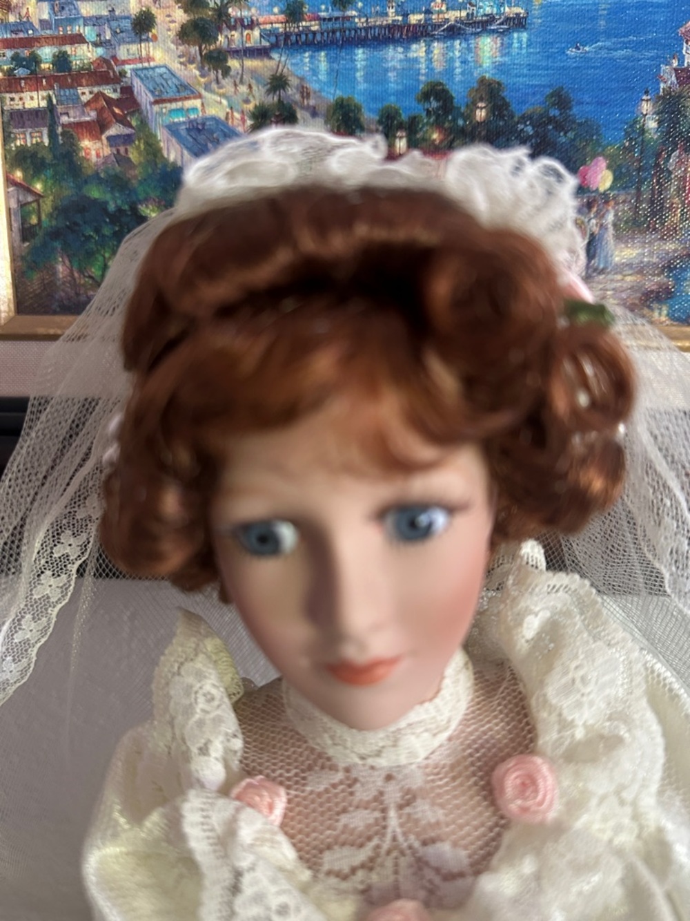 Porcelain Bride Doll in Cream Lace Wedding Gown - Picture 2 of 6